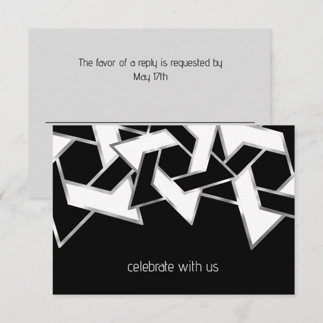 Bar Mitzvah Silver Black White Star of David Invitation (Front/Back)