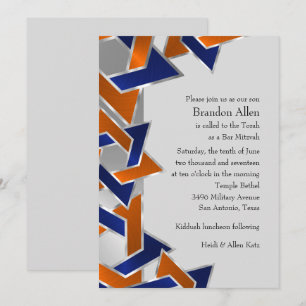 Bar Mitzvah Silver Blue Orange Star of David Invitation
