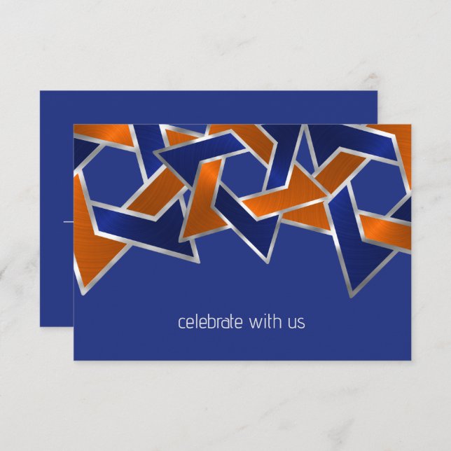 Bar Mitzvah Silver Blue Orange Star of David RSVP Card (Front/Back)