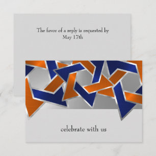 Bar Mitzvah Silver Blue Orange Star of David RSVP Card