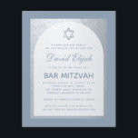 Bar Mitzvah Silver Dusty Blue Budget Invitation<br><div class="desc">A budget bar mitzvah invitation. On a dusty blue rectangular background,  it has a faux silver foil arch that has inside dusty blue text on white background. The  name is written in an elegant calligraphic script;. There is a (faux) silver star of David above the text.</div>