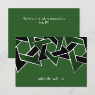 Bar Mitzvah Silver Green Black Star of David Invitation