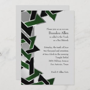 Bar Mitzvah Silver Green Black Star of David Invitation