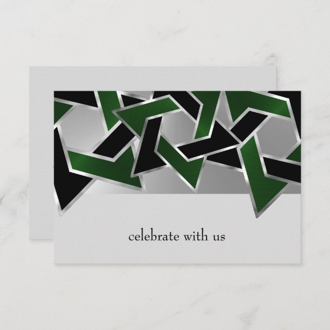 Bar Mitzvah Silver Green Black Star of David Invitation (Front/Back)