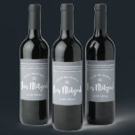 Bar Mitzvah Silver Grey Tallit Bold Script Modern Wine Label<br><div class="desc">Be proud, rejoice and showcase this milestone of your favourite Bar Mitzvah! Use this cool, unique, modern, personalised wine label to add to his special day. Bold, white script typography, Star of David, and a soft grey and silver glitter striped tallit inspired graphic overlay a simple, lighter soft grey background....</div>