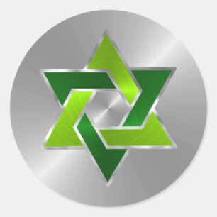 Bar Mitzvah Silver Lime Green Star of David Classic Round Sticker