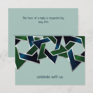 Bar Mitzvah Silver Navy Blue Green Star of David Invitation