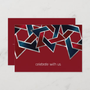 Bar Mitzvah Silver Navy Blue Red Star of David Invitation