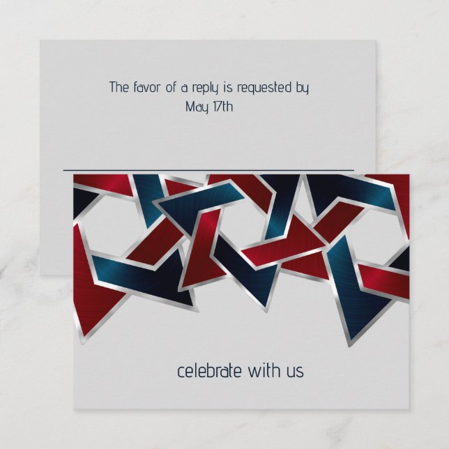 Bar Mitzvah Silver Navy Blue Red Star of David Invitation (Front/Back)