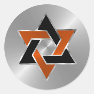 Bar Mitzvah Silver Orange Black Star of David Classic Round Sticker