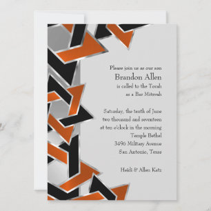 Bar Mitzvah Silver Orange Black Star of David Invitation