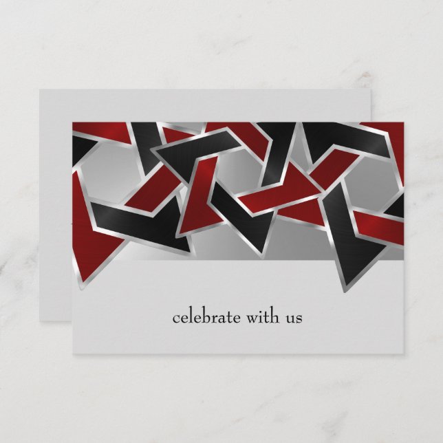 Bar Mitzvah Silver Red Black Star of David RSVP Card (Front/Back)