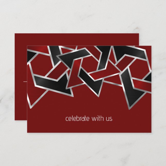 Bar Mitzvah Silver Red Black Star of David RSVP Card (Front/Back)