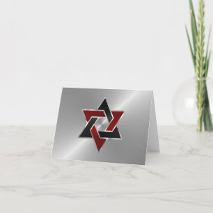 Bar Mitzvah Silver Red Black Star of David Thank You Card