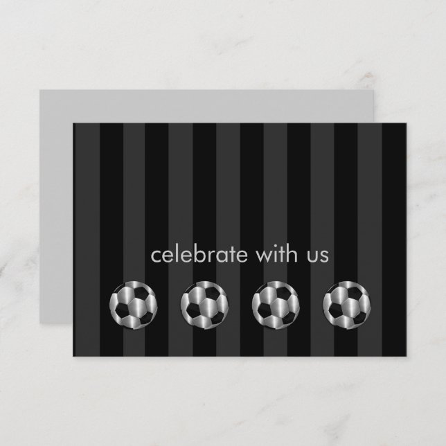 Bar Mitzvah Silver Soccer Balls Invitation (Front/Back)