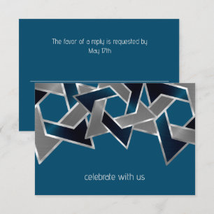 Bar Mitzvah Silver Teal Blue Grey Star of David RSVP Card