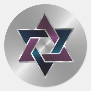 Bar Mitzvah Silver Teal Purple Star of David Classic Round Sticker