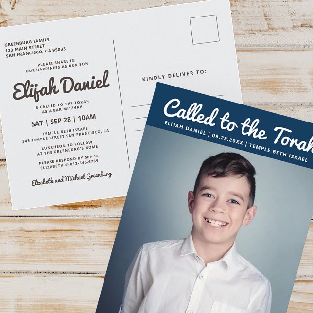 Bar Mitzvah Simple Custom Photo Invitation Postcard (Creator Uploaded)