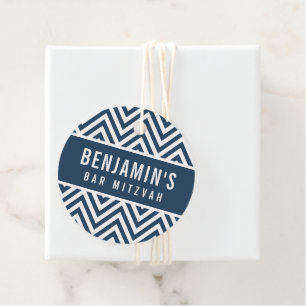 BAR MITZVAH simple modern block chevron navy blue Favour Tags