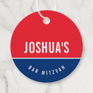 BAR MITZVAH simple modern blue red football Favour Tags