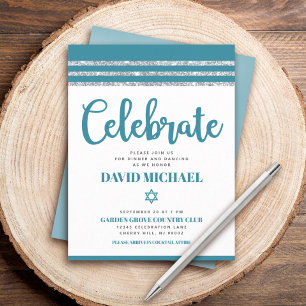 Bar Mitzvah Simple Modern Bold Teal Silver Tallit Enclosure Card