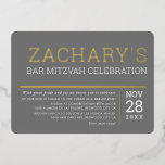 BAR MITZVAH simple modern boy grey gold<br><div class="desc">by kat massard >>> WWW.SIMPLYSWEETPAPERIE.COM <<< A super stylish & sophisticated invitation design for your WEDDING STATIONERY. TIP :: 1. To change/move graphics & fonts and add more text or changes colours - hit the "customise it" button. - - - - - - - - - - - - -...</div>