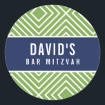 BAR MITZVAH simple modern geometric navy green Classic Round Sticker<br><div class="desc">by kat massard >>> https://linktr.ee/simplysweetpaperie <<<</div>