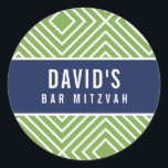 BAR MITZVAH simple modern geometric navy green Classic Round Sticker<br><div class="desc">by kat massard >>> https://linktr.ee/simplysweetpaperie <<<</div>