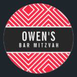 BAR MITZVAH simple modern geometric red black Classic Round Sticker<br><div class="desc">by kat massard >>> https://linktr.ee/simplysweetpaperie <<<</div>
