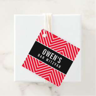 BAR MITZVAH simple modern geometric red black Favour Tags