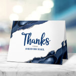 Bar Mitzvah Simple Modern Navy Blue Agate Script  Thank You Card<br><div class="desc">Make sure your favourite Bar Mitzvah shows his appreciation to all who supported his milestone event! Send out this cool, unique, modern, personalised thank you card. Navy blue script typography and Star of David overlay a simple, white background with steel blue agate rocks accented with faux silver veins. Additional steel...</div>