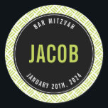 BAR MITZVAH simple modern plain black lime Classic Round Sticker<br><div class="desc">by kat massard >>> https://linktr.ee/simplysweetpaperie <<<</div>