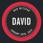 BAR MITZVAH simple modern plain black roayl blue Classic Round Sticker<br><div class="desc">by kat massard >>> https://linktr.ee/simplysweetpaperie <<<</div>