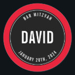 BAR MITZVAH simple modern plain black roayl blue Classic Round Sticker<br><div class="desc">by kat massard >>> https://linktr.ee/simplysweetpaperie <<<</div>