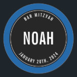 BAR MITZVAH simple modern plain black roayl blue Classic Round Sticker<br><div class="desc">by kat massard >>> https://linktr.ee/simplysweetpaperie <<<</div>