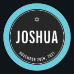 BAR MITZVAH simple modern plain black turquoise Classic Round Sticker<br><div class="desc">by kat massard >>> https://linktr.ee/simplysweetpaperie <<<</div>