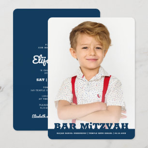 Bar Mitzvah Simple Modern Star of David Photo Invitation