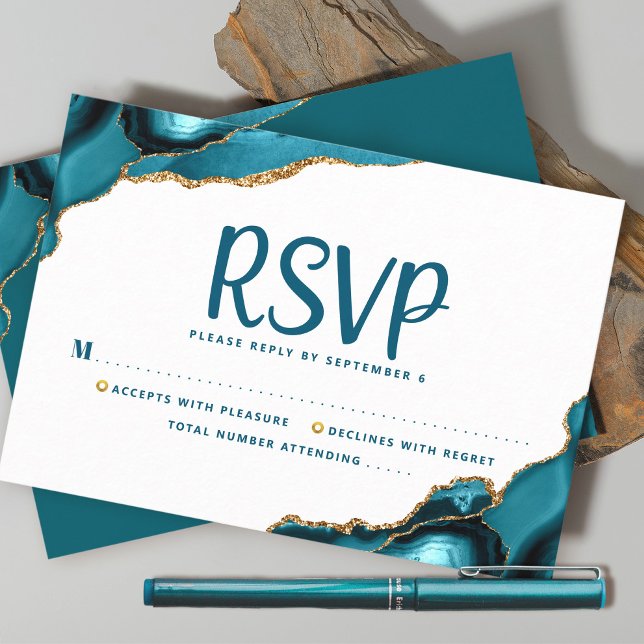 Bar Mitzvah Simple Modern Turquoise Agate Script RSVP Card (Creator Uploaded)
