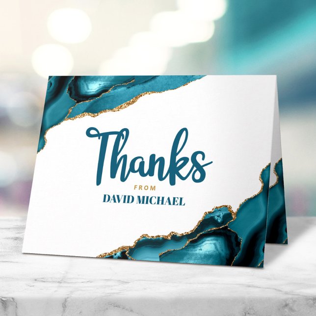 Bar Mitzvah Simple Modern Turquoise Agate Script Thank You Card (Creator Uploaded)
