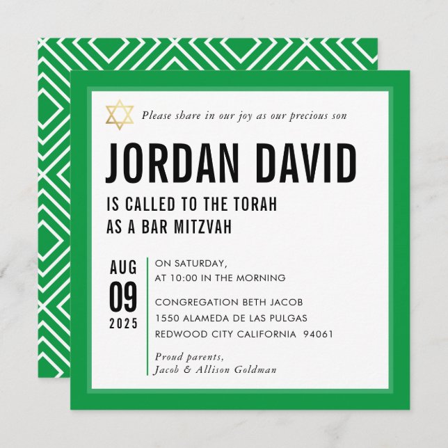 BAR MITZVAH simple modern typography kelly green Invitation (Front/Back)
