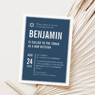 BAR MITZVAH simple modern typography navy white Invitation