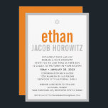 BAR MITZVAH simple star modern name orange grey Invitation<br><div class="desc">by kat massard >>> kat@simplysweetPAPERIE.com <<< CONTACT ME for custom wording or to add any lines in Hebrew Love the design, but would like to see some changes - another colour scheme, product, add a photo or adapted for a different occasion - no worries simply contact me - I am...</div>