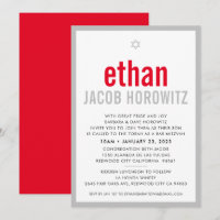 BAR MITZVAH simple star modern name red grey