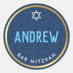 BAR MITZVAH smart bold type gold denim blue Classic Round Sticker
