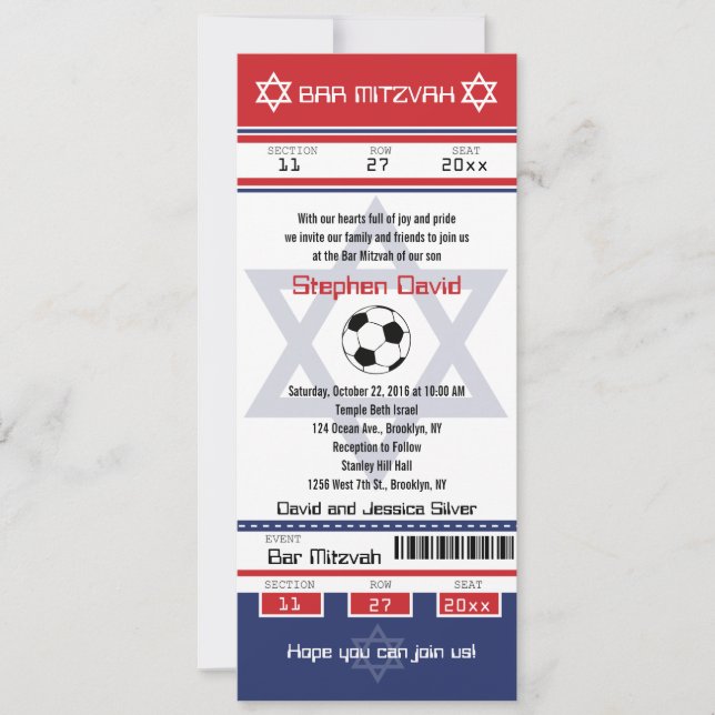Bar Mitzvah Soccer Ticket Invitation (Front)