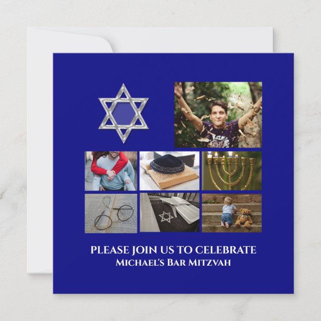 Bar Mitzvah star David photo collage blue (Front)