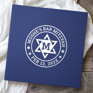 Bar mitzvah Star of David blue any colour monogram Guest Book
