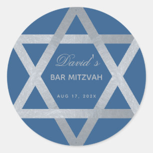 Bar Mitzvah Star of David Classic Blue Faux Silver Classic Round Sticker