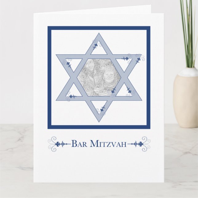 bar mitzvah (star of david elegance photo card) card (Front)