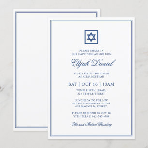 Bar Mitzvah Star of David Elegant Classic Blue Invitation